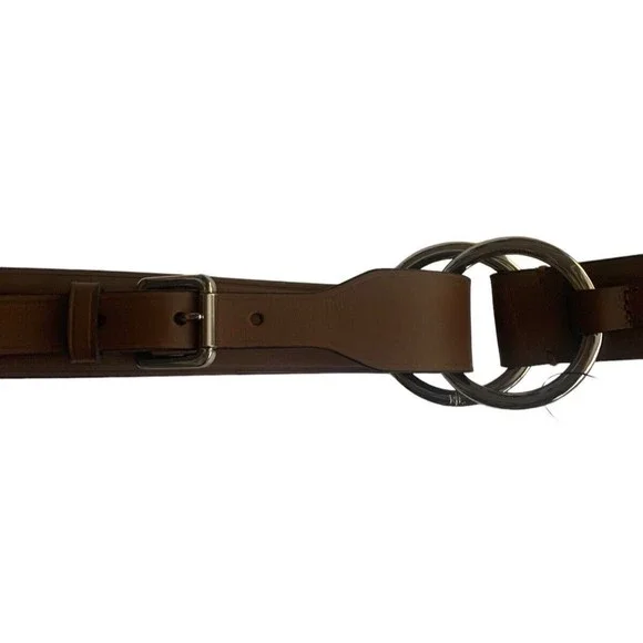 Ralph Lauren Polo Brown Leather Double Ring Belt Womens Silver Equestrian